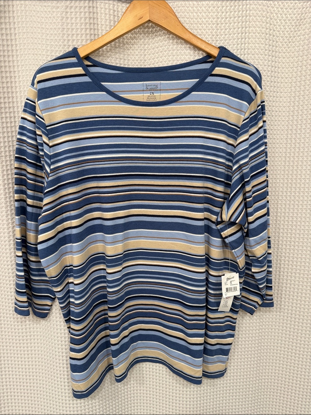 Striped Long-Sleeve Tee in Blue & Tan - Comfort Knit